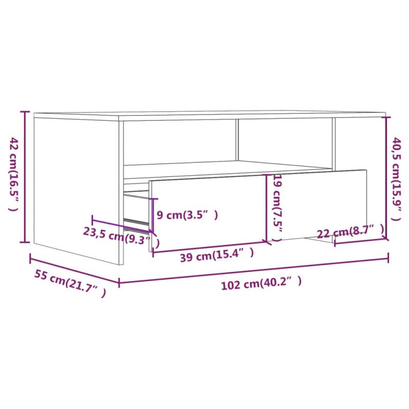 vidaXL Konferenčný stolík dymový dub 102x55x42 cm spracované drevo