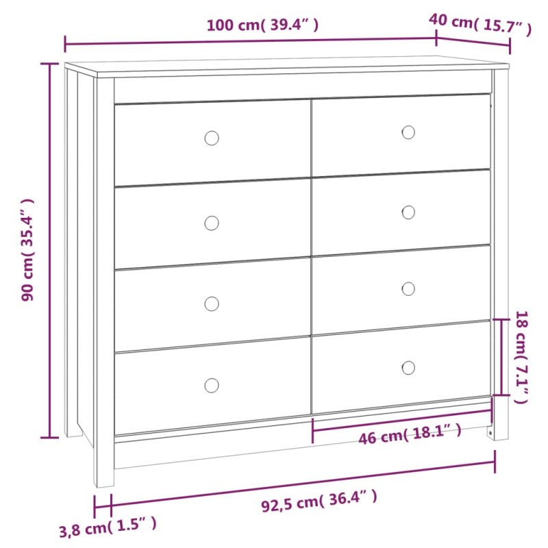 VidaXL Bočná skrinka čierna 100x40x90 cm masívna borovica