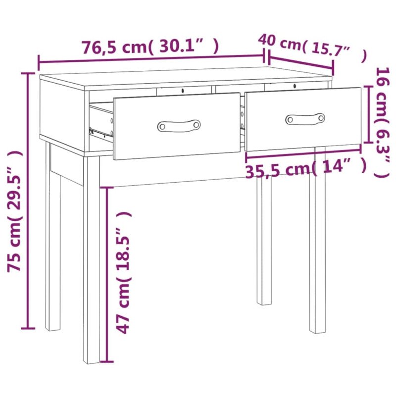 vidaXL Konzolový stolík medovohnedý 76,5x40x75 cm masívna borovica