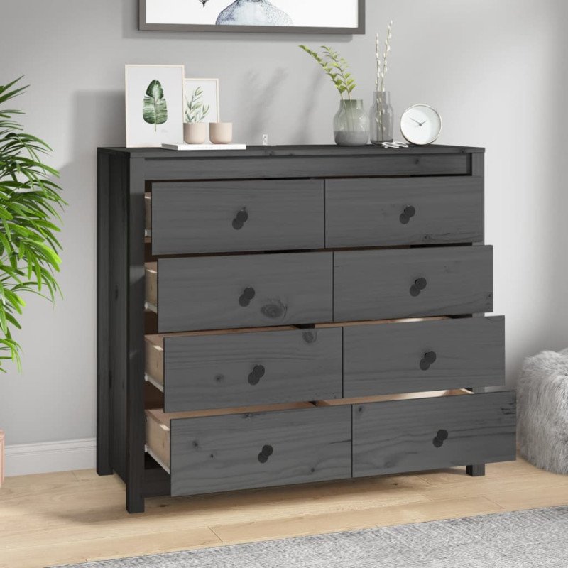 VidaXL Bočná skrinka sivá 100x40x90 cm masívna borovica