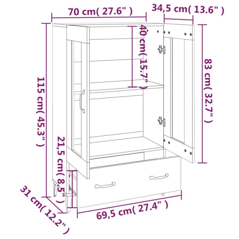 vidaXL Kredenc dymový dub 70x31x115 cm spracované drevo