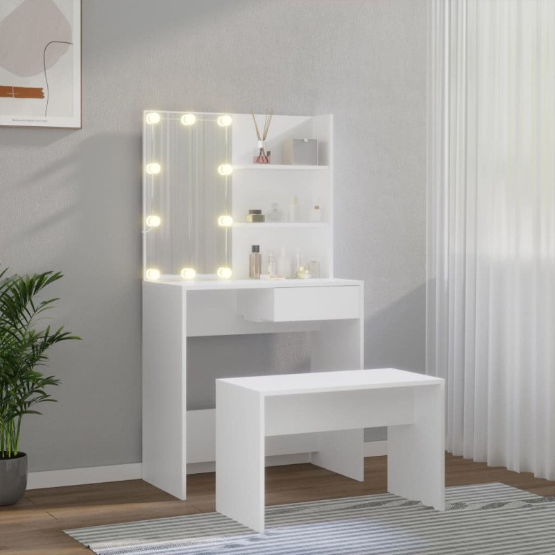 vidaXL Sada toaletného stolíka s LED biela spracované drevo