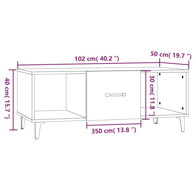 vidaXL Konferenčný stolík hnedý dub 102x50x40 cm spracované drevo