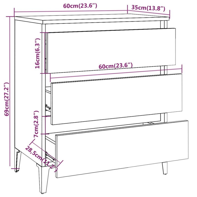 vidaXL Komoda dymový dub 60x35x69 cm spracované drevo