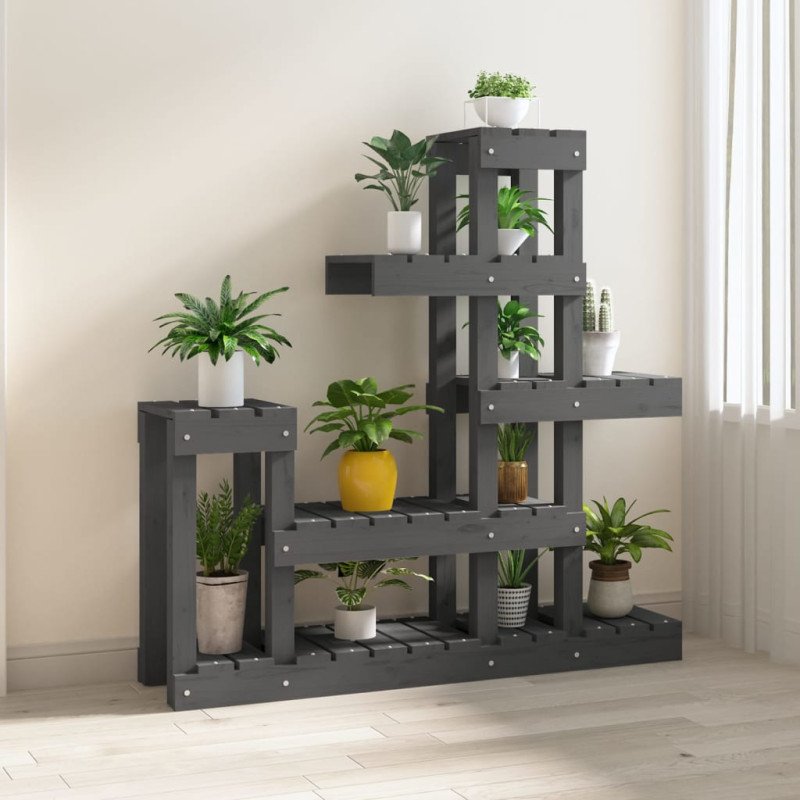 vidaXL Stojan na rastliny sivý 92x25x97 cm masívna borovica