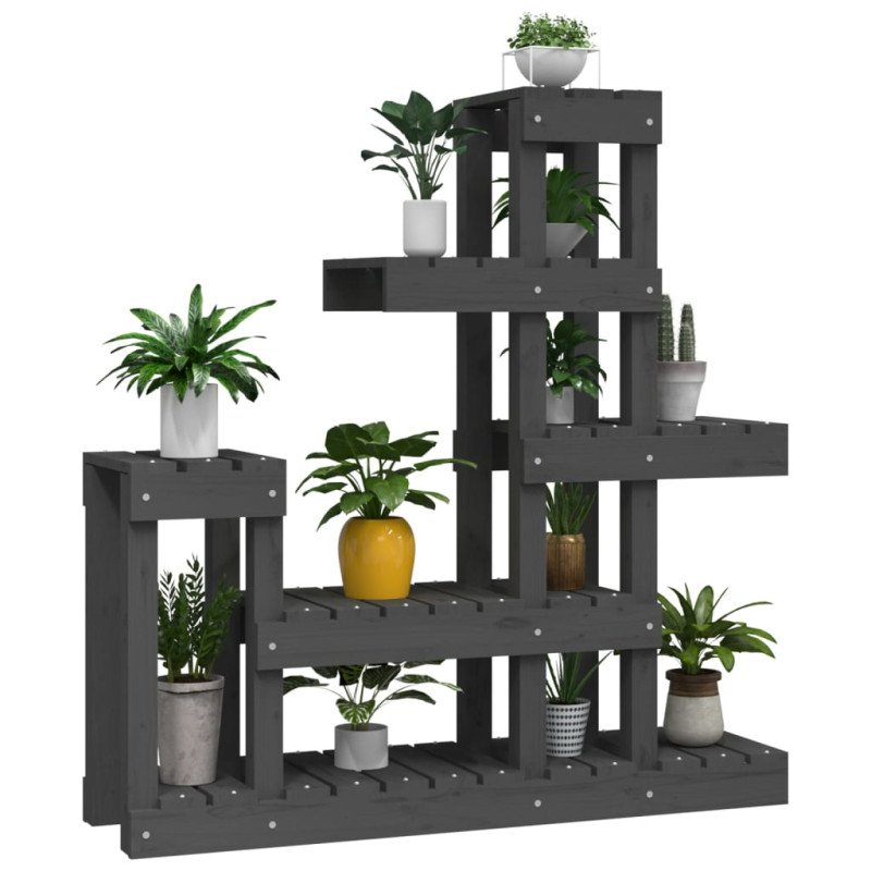 vidaXL Stojan na rastliny sivý 92x25x97 cm masívna borovica