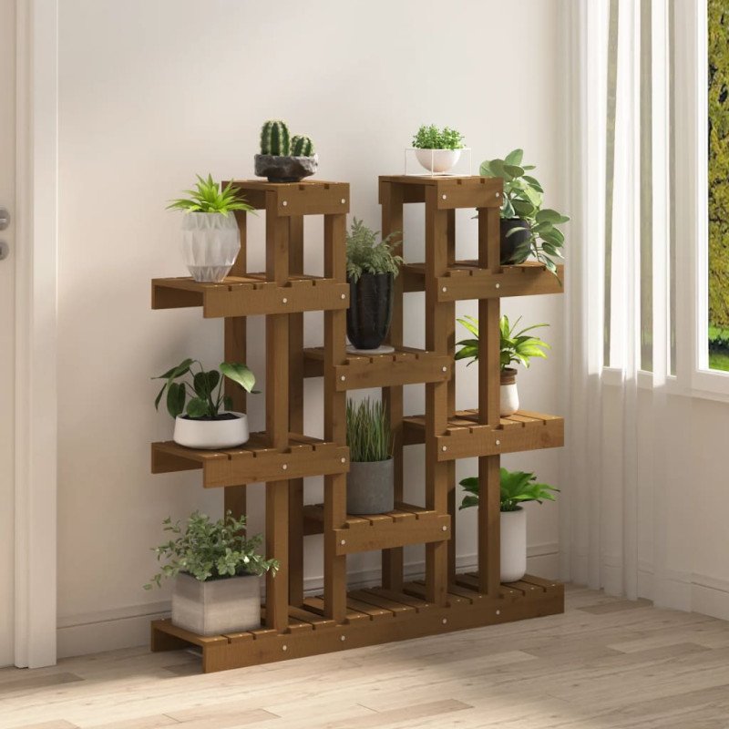 vidaXL Stojan na rastliny medový 104,5x25x109,5 cm masívna borovica