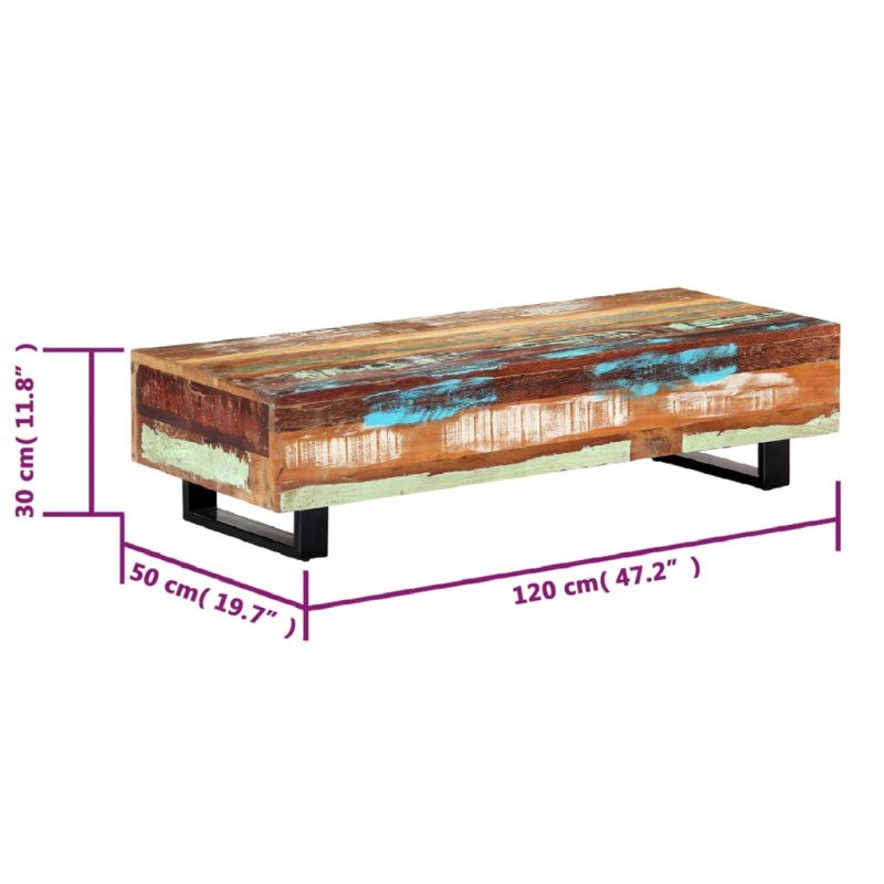 vidaXL Konferenčný stolík 120x50x30 cm, recyklovaný masív a oceľ