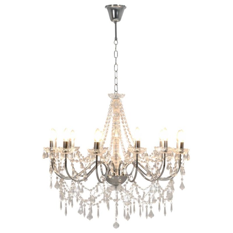 vidaXL Luster s korálkami strieborný 12 x E14 žiaroviek