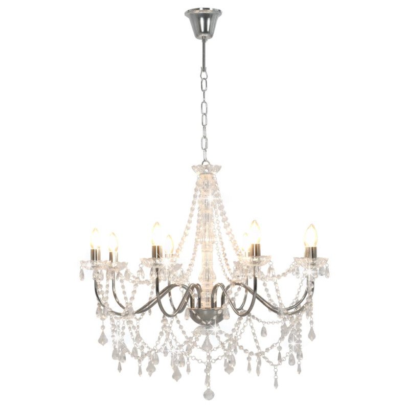 vidaXL Luster s korálkami strieborný 8 x E14 žiaroviek