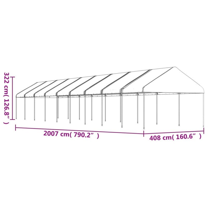 vidaXL Altánok so strechou, biely 20,07x4,08x3,22 m, polyetylén