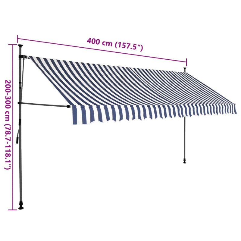 vidaXL Ručne zaťahovacia markíza s LED 400 cm, modro biela