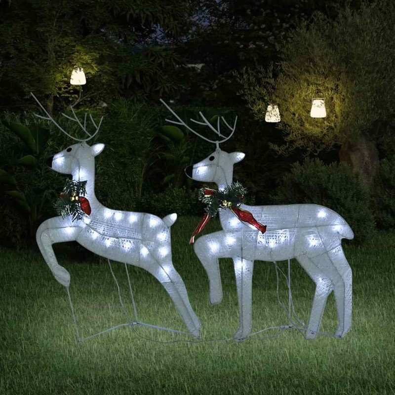 vidaXL Vianočné soby 2 ks biele 40 LED diód