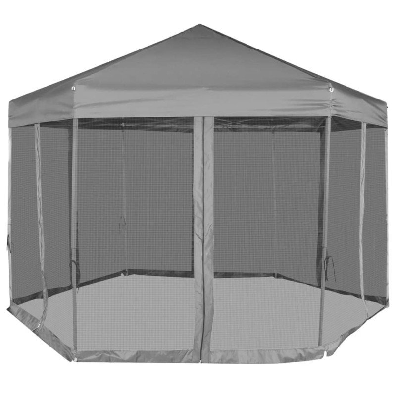 vidaXL Rozkladací záhradný stan so 6 stenami, sivý 3,6 x 3,1 m