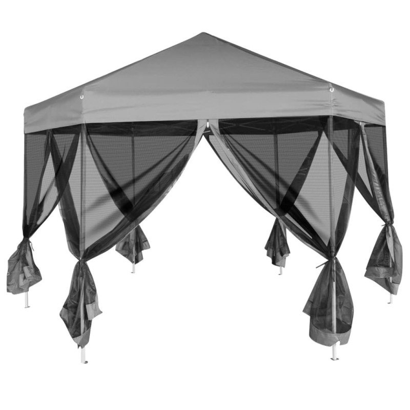 vidaXL Rozkladací záhradný stan so 6 stenami, sivý 3,6 x 3,1 m