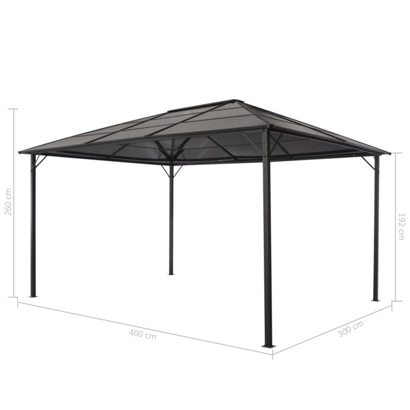 vidaXL Altánok so strechou, hliník 4x3x2,6 m, čierny