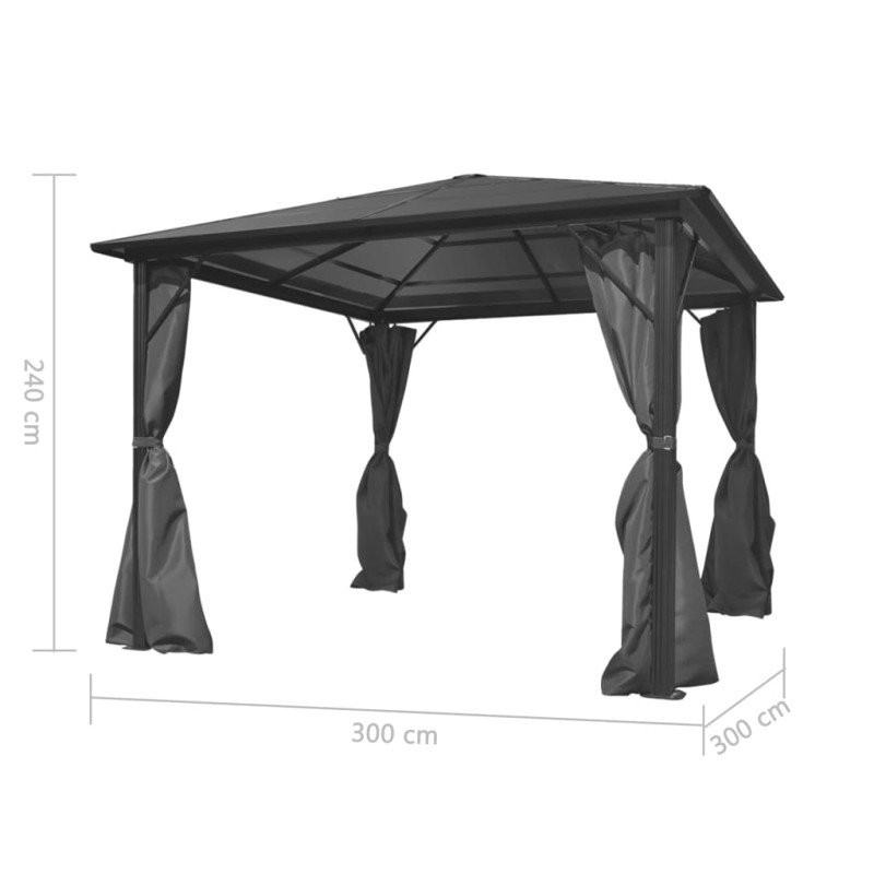 vidaXL Altánok so závesmi, antracitový, hliníkový 300x300 cm