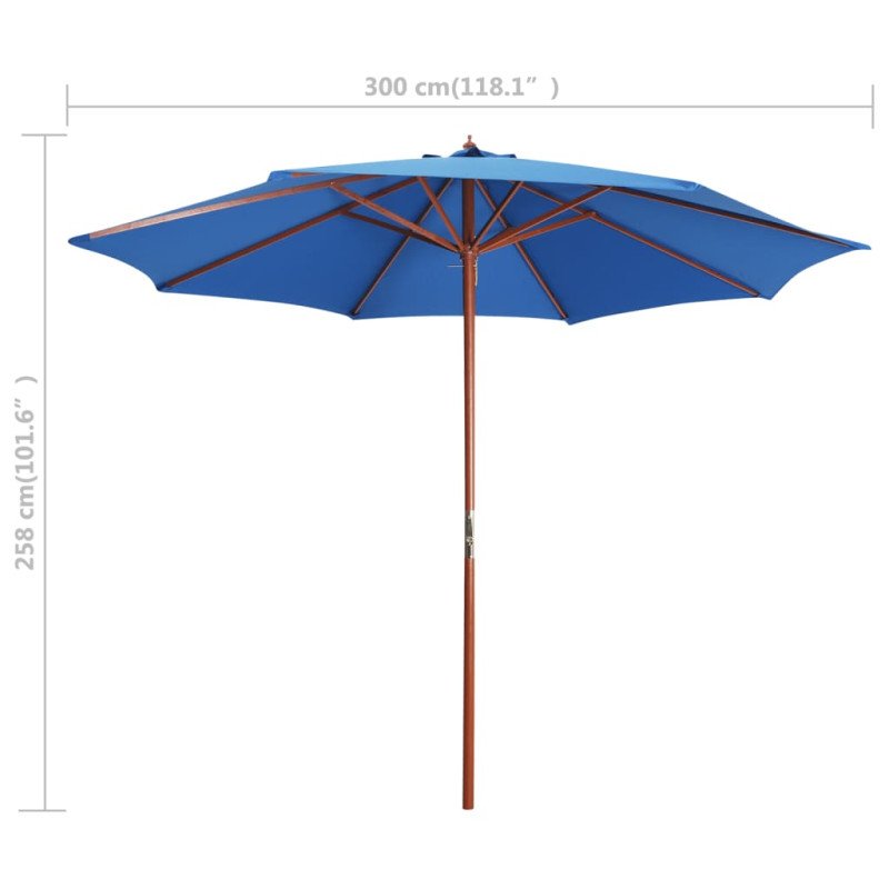 vidaXL Slnečník s drevenou tyčou 300x258 cm modrý