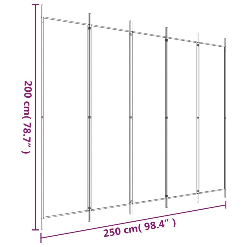 vidaXL 5-panelový paraván biely 250x200 cm látkový
