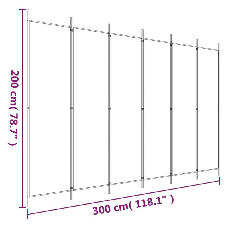 vidaXL 6-panelový paraván biely 300x200 cm látkový
