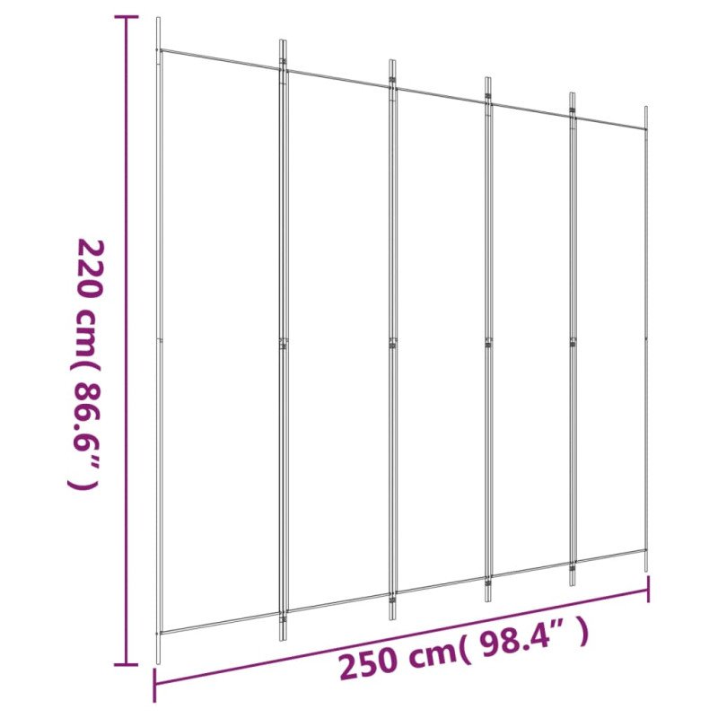  vidaXL 5-panelový paraván biely 250x220 cm látkový