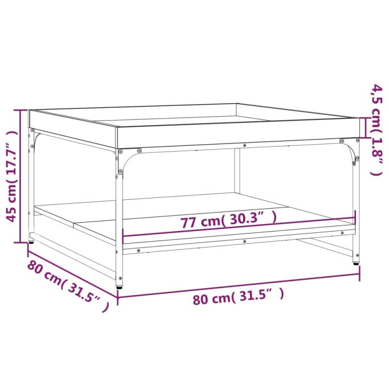 vidaXL Konferenčný stolík hnedý dub 80x80x45cm kompozitné drevo železo