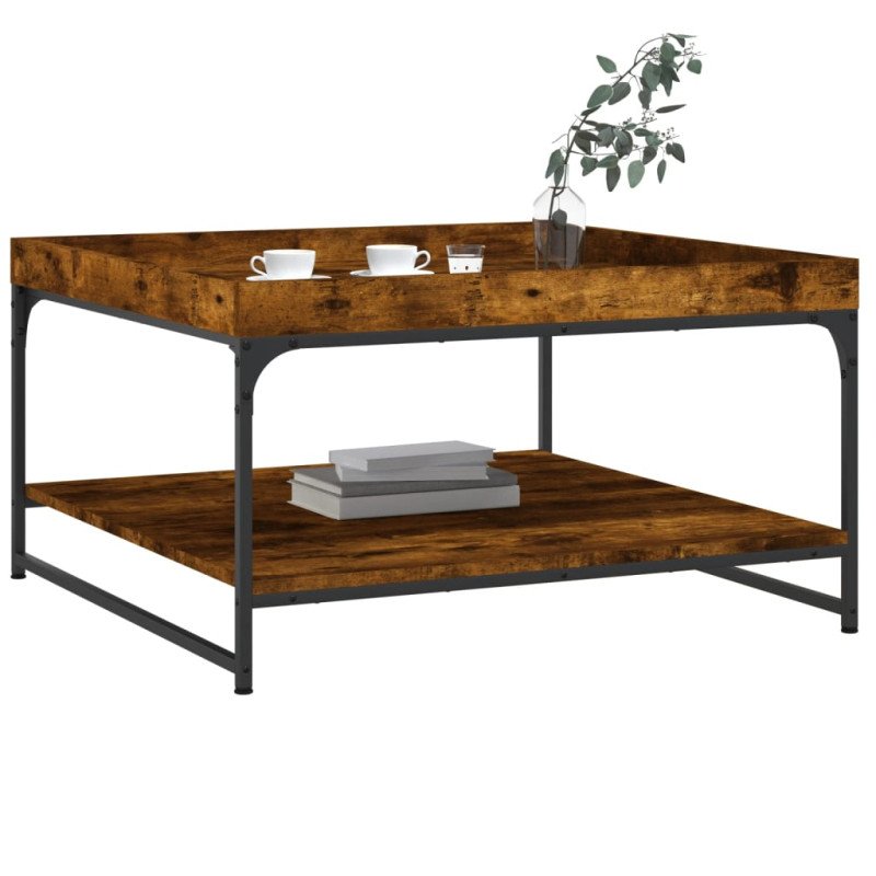 vidaXL Konferenčný stolík dymový dub 80x80x45cm kompoz. drevo a železo