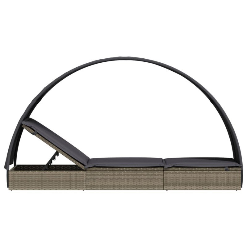 vidaXL Lehátko s okrúhlou strechou sivé 211x57x140 cm polyratan