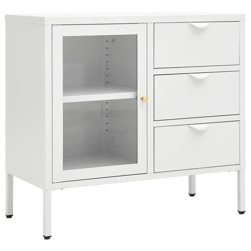 vidaXL Komoda biela 75x35x70 cm oceľ a tvrdené sklo