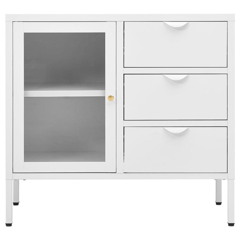 vidaXL Komoda biela 75x35x70 cm oceľ a tvrdené sklo