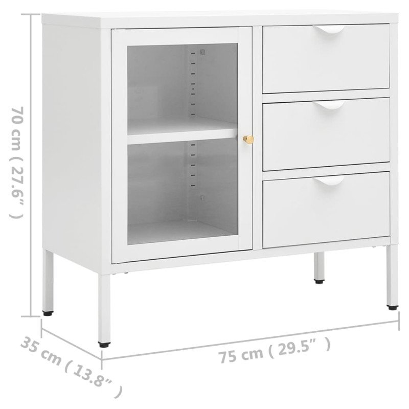 vidaXL Komoda biela 75x35x70 cm oceľ a tvrdené sklo