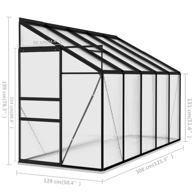 vidaXL Skleník antracitový hliníkový 6,5 m³