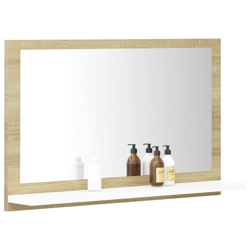 vidaXL Kúpeľňové zrkadlo, biela+sonoma 60x10,5x37 cm, kompozitné drevo
