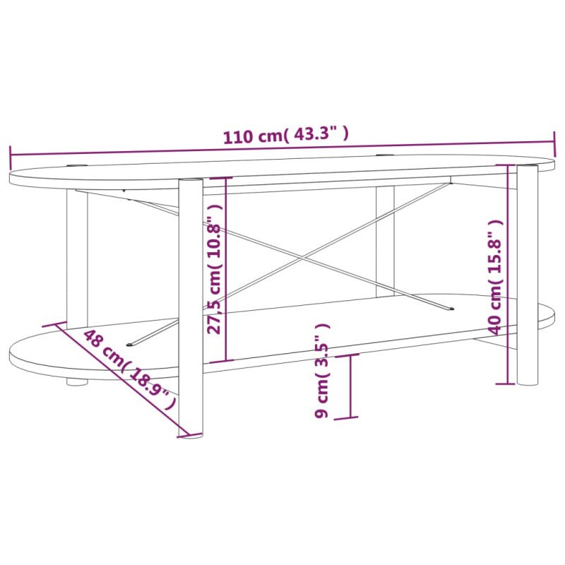 vidaXL Konferenčný stolík čierny 110x48x40 cm spracované drevo