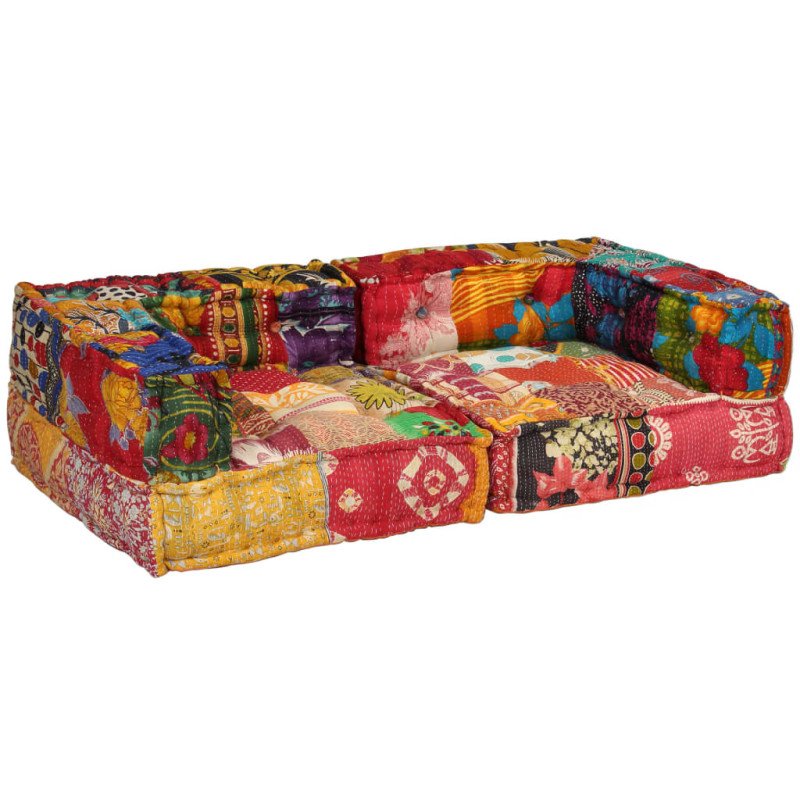 vidaXL 2-miestna modulárna taburetka, patchwork, látka