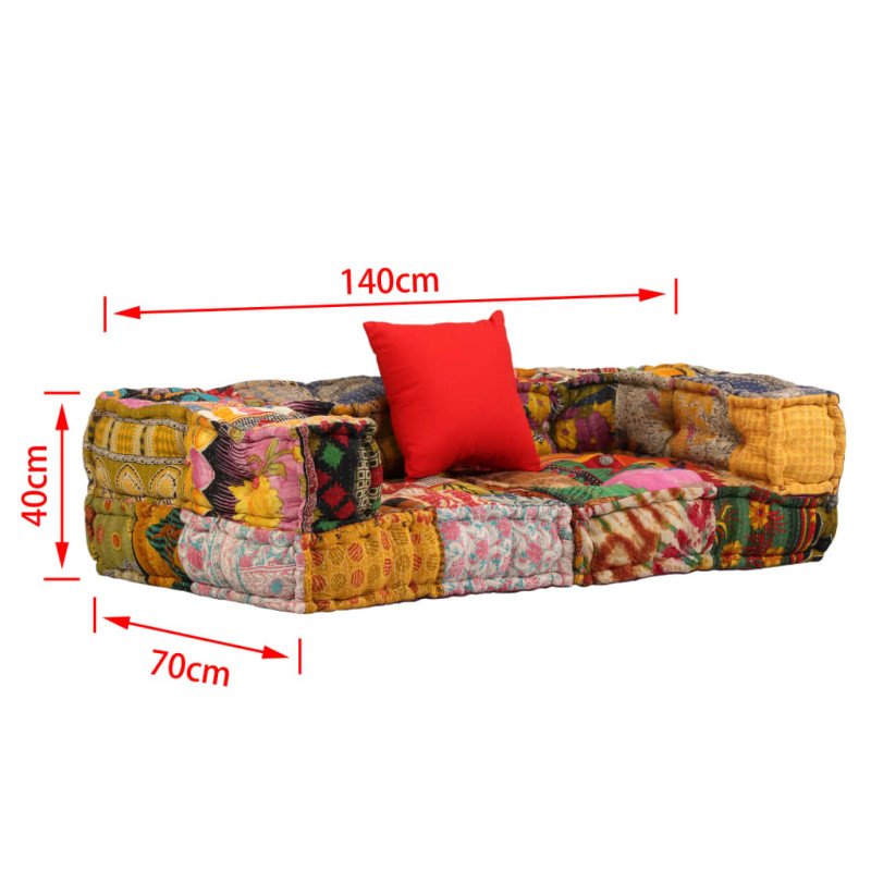 vidaXL 2-miestna modulárna taburetka, patchwork, látka