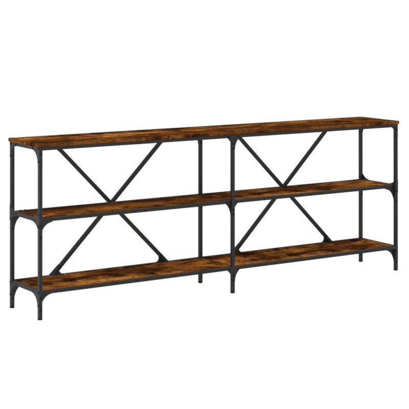 vidaXL Konzolový stolík dymový dub 200x30x75cm kompozitné drevo železo