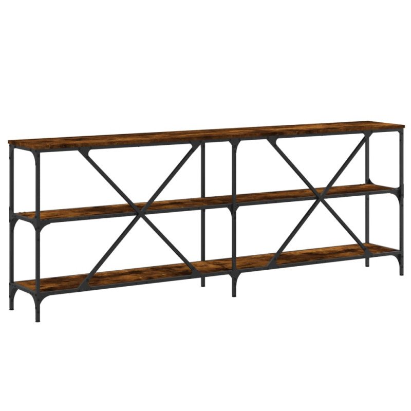 vidaXL Konzolový stolík dymový dub 200x30x75cm kompozitné drevo železo