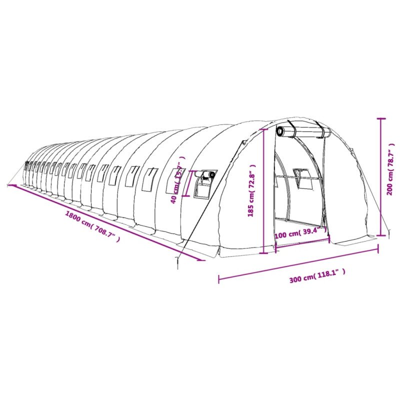 vidaXL Fóliovník s oceľovým rámom zelený 54 m² 18x3x2 m