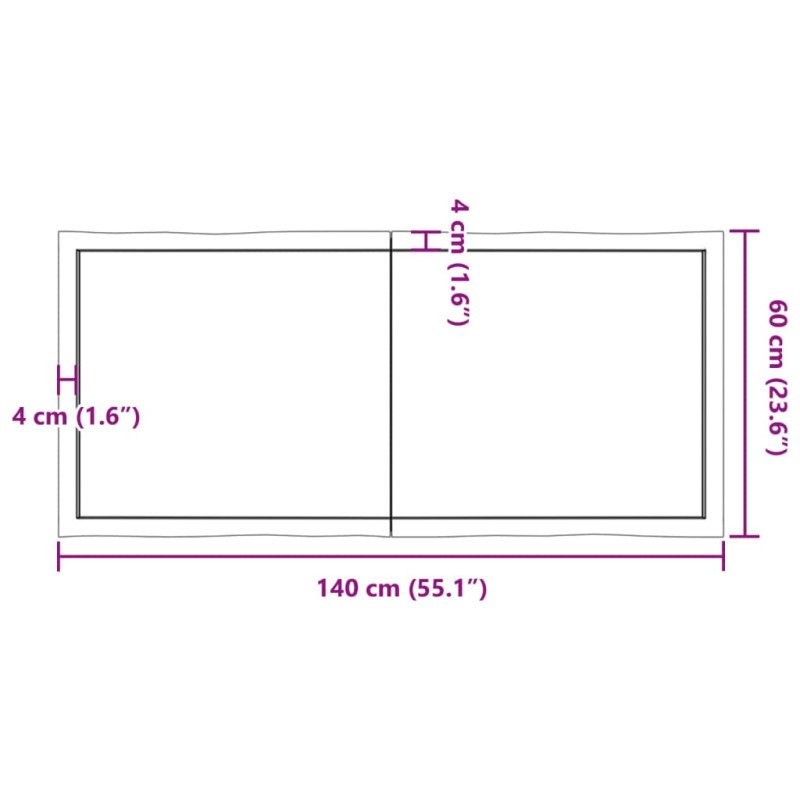 vidaXL Stolová doska svetlohnedá 140x60x(2-4)cm ošetrený masív hrany