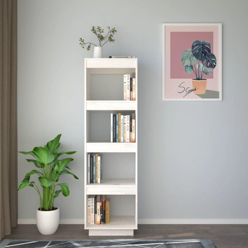 vidaXL Knižnica/deliaca stena biela 40x35x135 cm masívna borovica 