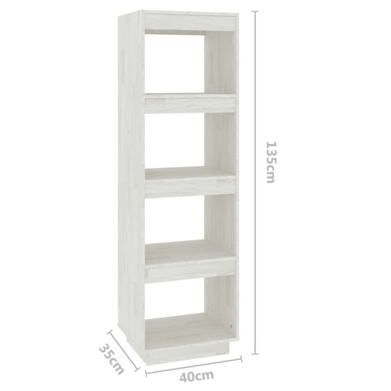 vidaXL Knižnica/deliaca stena biela 40x35x135 cm masívna borovica 