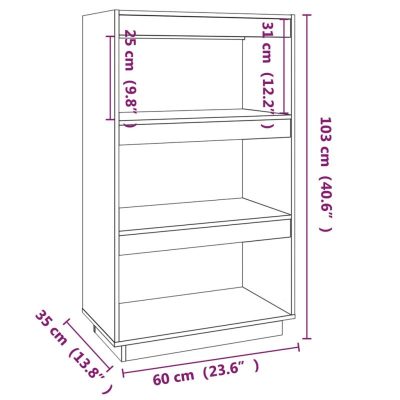 vidaXL Knižnica/deliaca stena hnedá 60x35x103 cm masívna borovica
