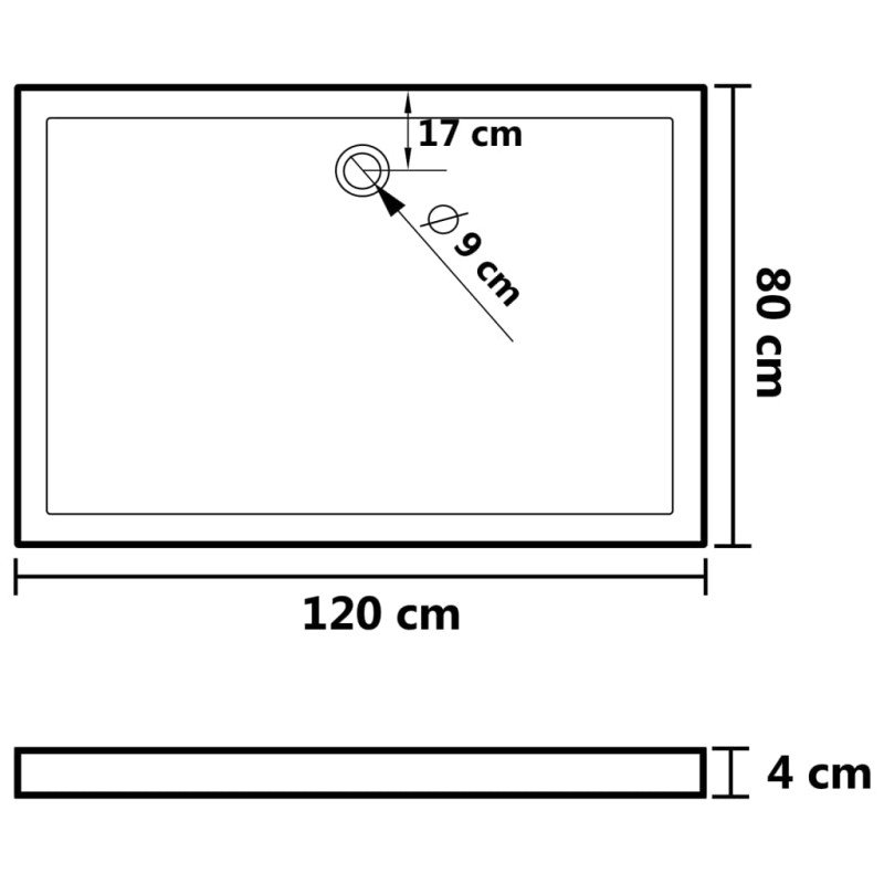vidaXL Obdĺžniková sprchová vanička z ABS čierna 80x120 cm