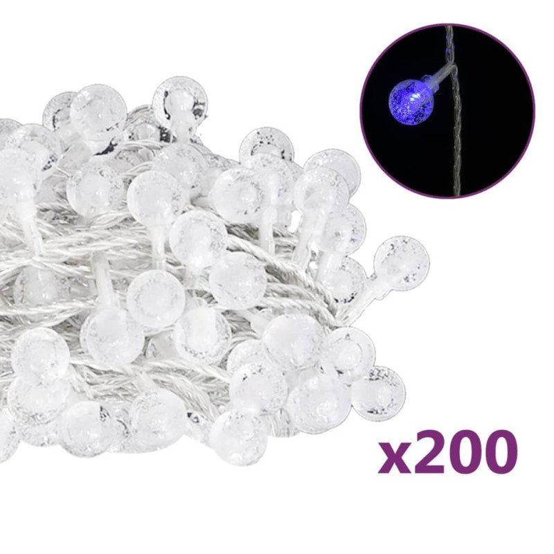 vidaXL Rozprávková svetelná reťaz s guľami 20m 200 LED modrá 8 funkcií
