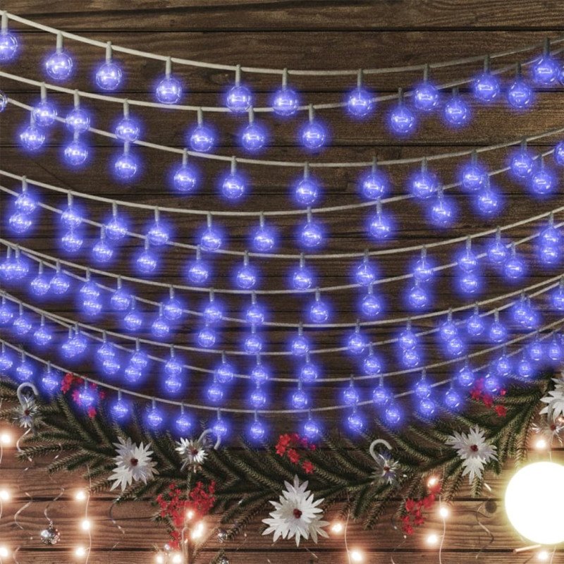 vidaXL Rozprávková svetelná reťaz s guľami 20m 200 LED modrá 8 funkcií