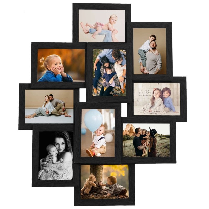 vidaXL Kolážový fotorámik na 10 fotiek (10x15 cm) čierny MDF