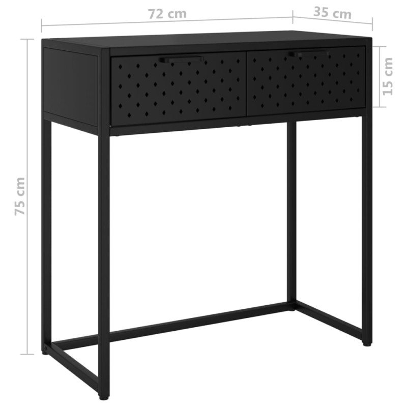 vidaXL Konzolový stolík čierny 72x35x75 cm oceľ