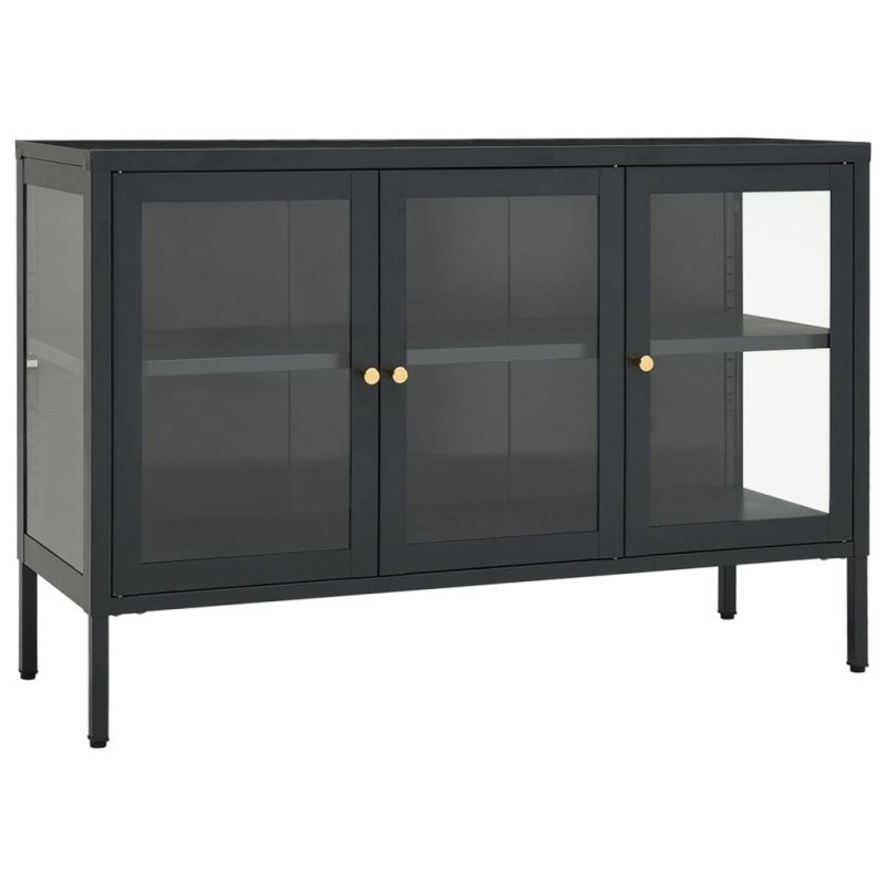 vidaXL Komoda antracitová 105x35x70 cm oceľ a sklo