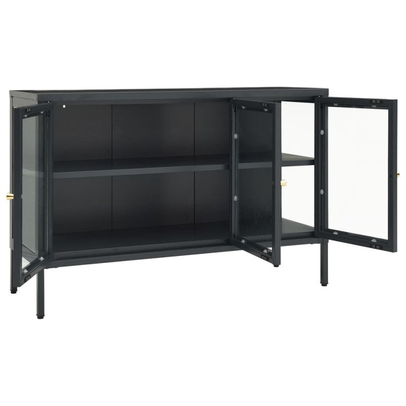 vidaXL Komoda antracitová 105x35x70 cm oceľ a sklo